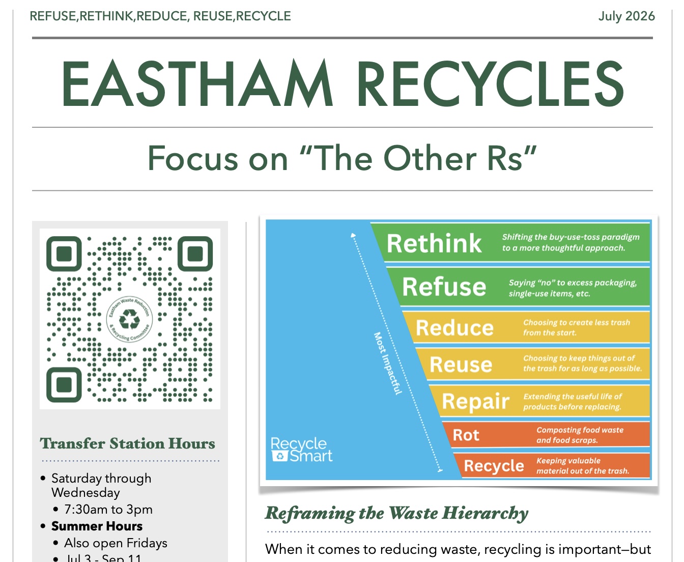 Newsletter: July 2026 (The Other Rs)